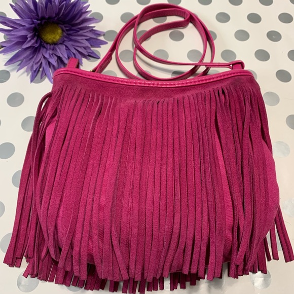Aeropostale Handbags - PINK LEATHER FRINGE CROSSBODY